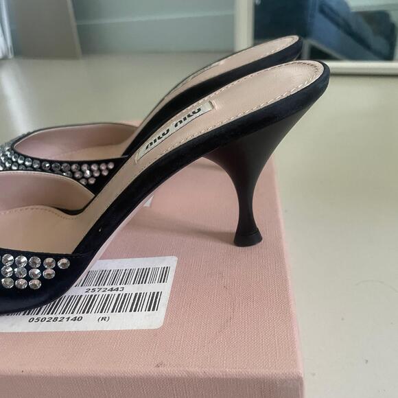 Miu Miu Crystal-Embellished Suede Heeled Mules Black 39 US 9 - Picture 5 of 11